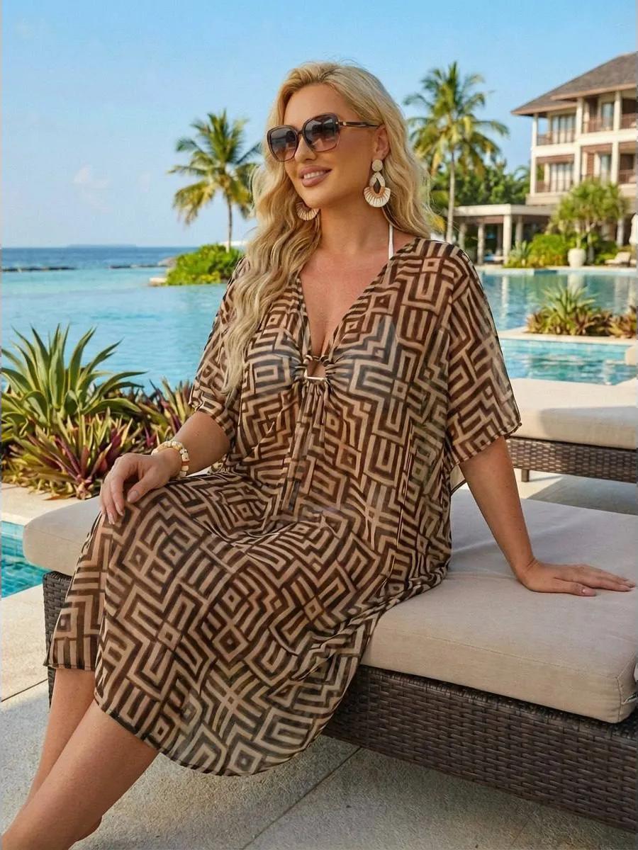 Women's Loose Bikini Printed Mesh Breathable Beach Plus Size