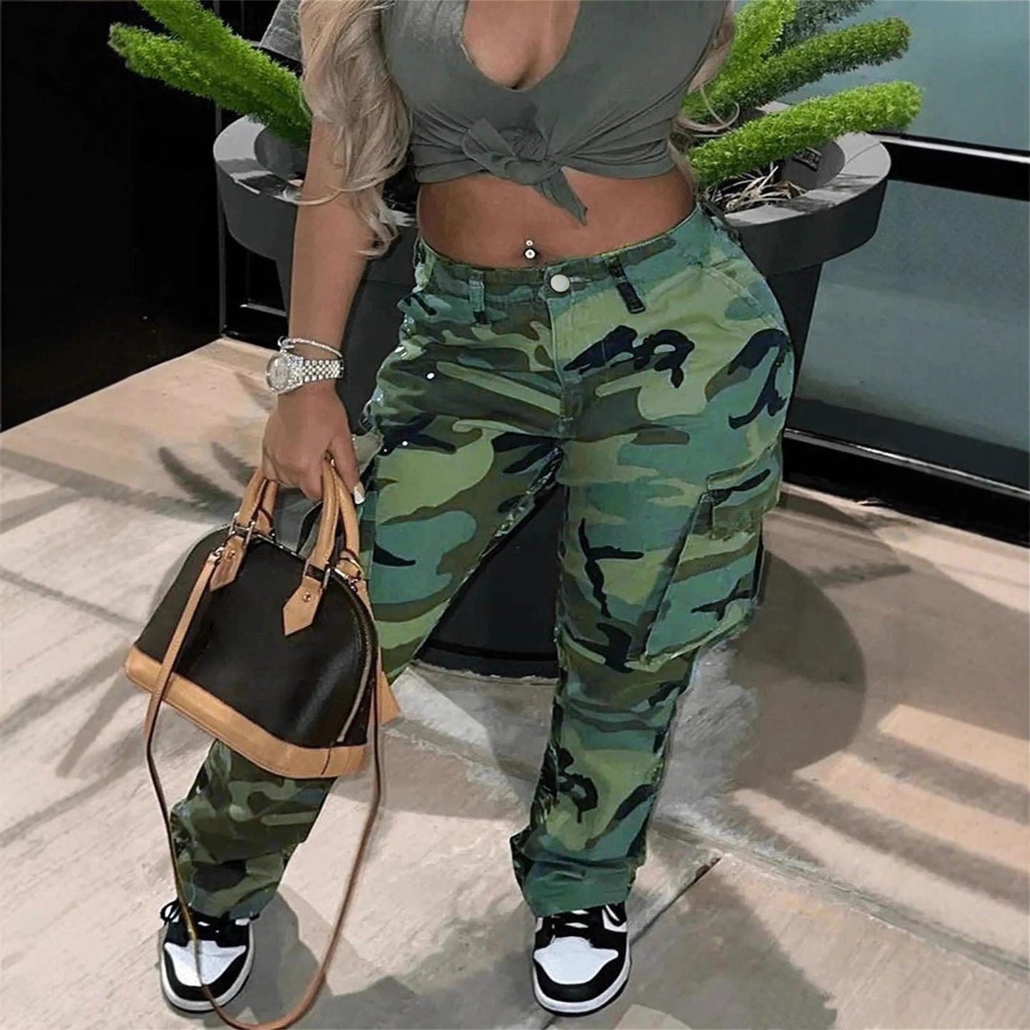 Women's Style Camouflage High Waist Wide Leg Pants