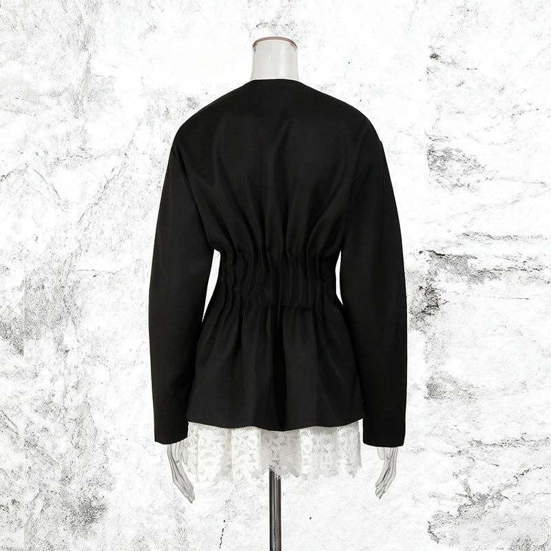 Pleated Long Sleeve Solid Color Hem Blazers