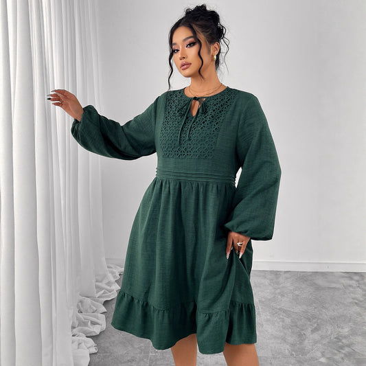 Design Dress Loose Puff Sleeves Hollow Dresses