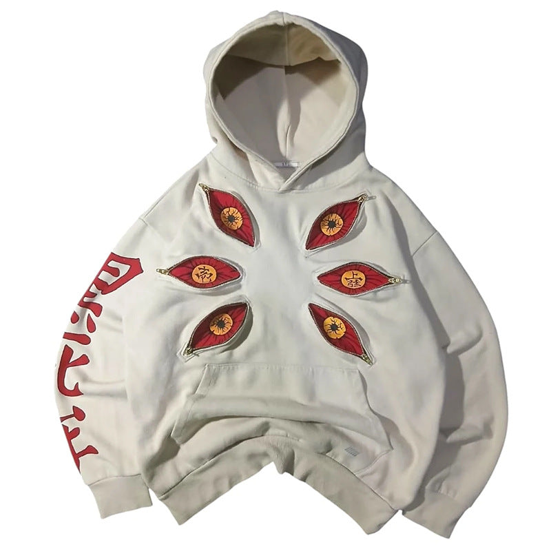 Zipper Devil Eyes Printed Long Sleeve Sweaters