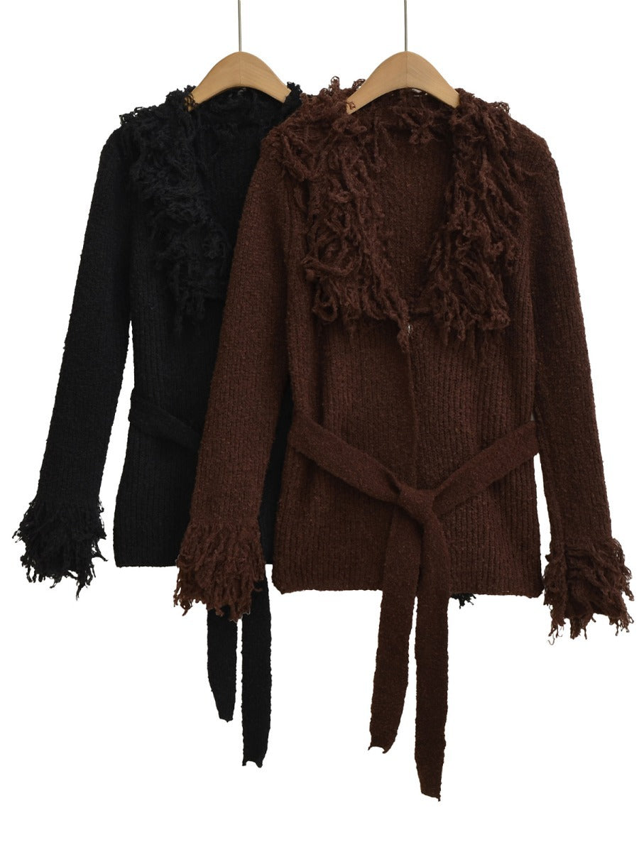 Women's Solid Color Hot Tassel Belt Long Sweaters