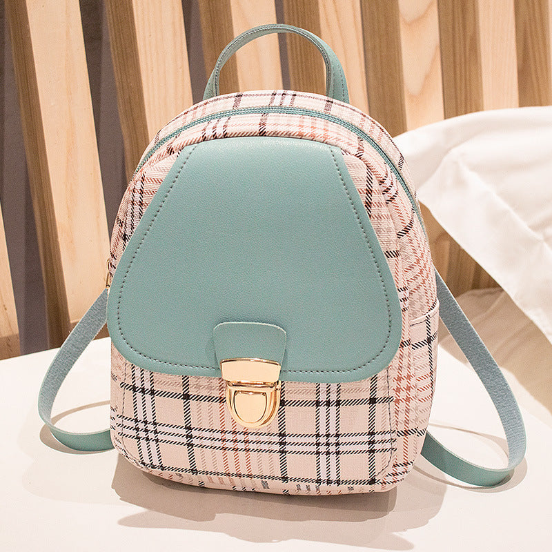 Women's Double Plaid Color Matching Tube About Backpacks