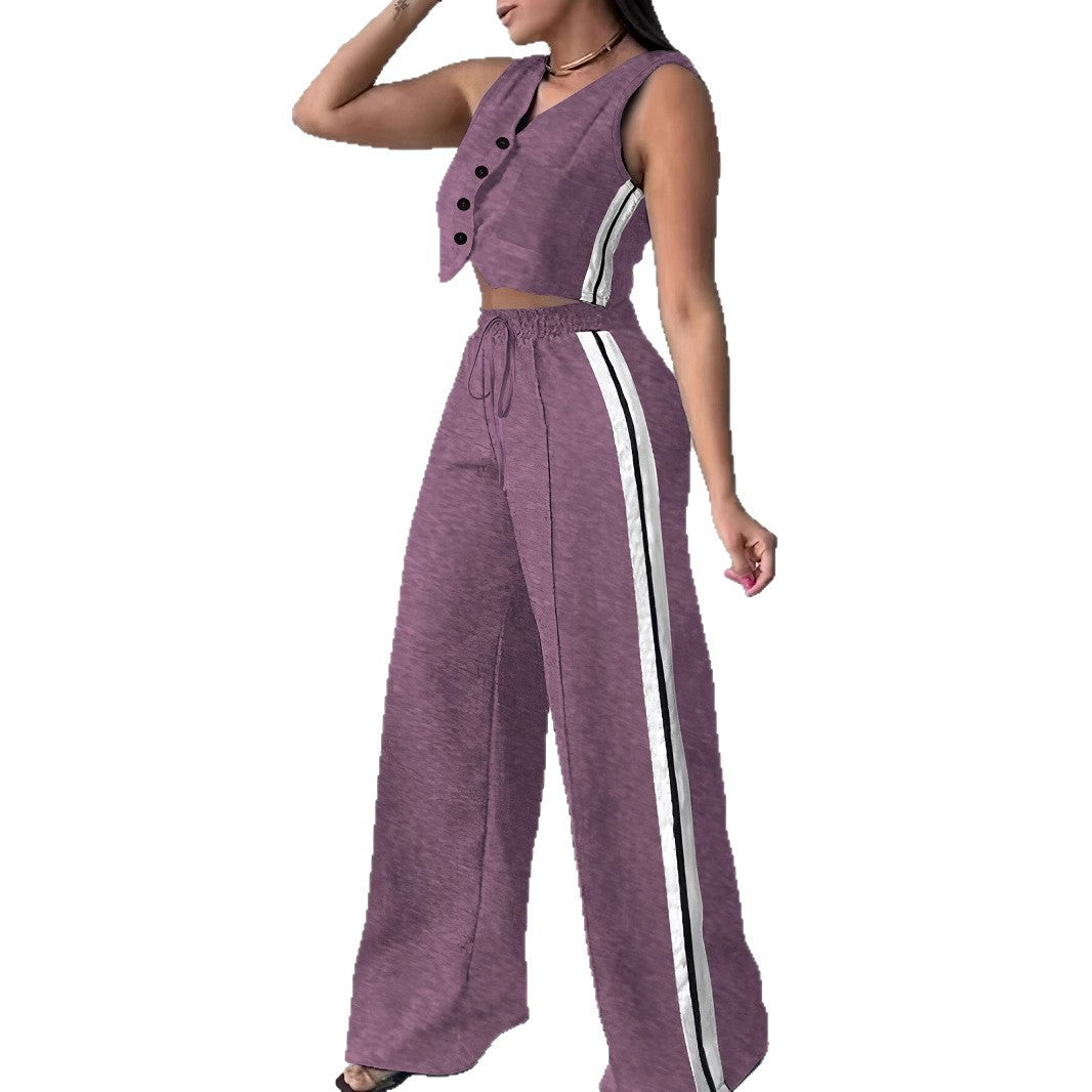 Women's Wear Pocket Sleeveless Cropped Set Fashion Casual Suit