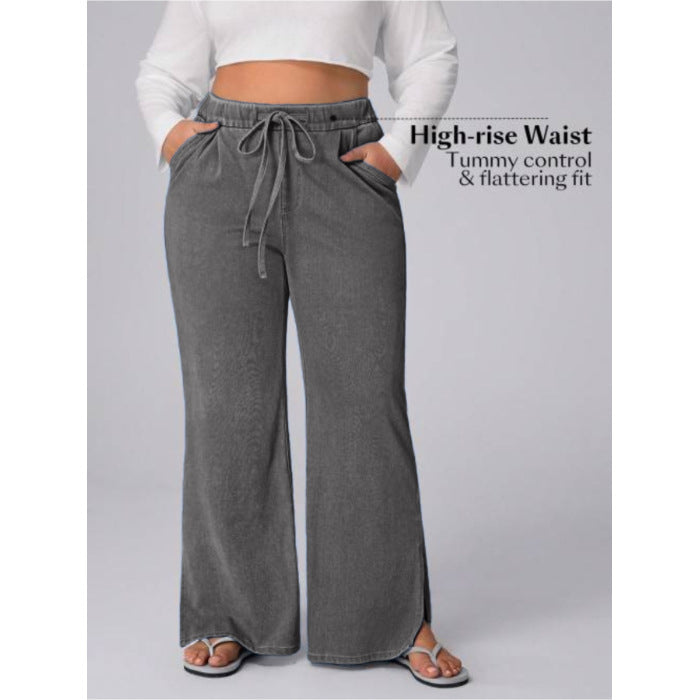 Women's Drawstring Washed Stretch Casual Loose Wide Pants