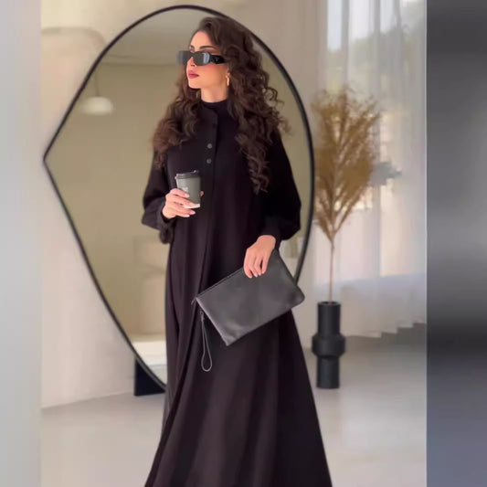 Muslim Spring Commuter Street Fashion Solid Dresses