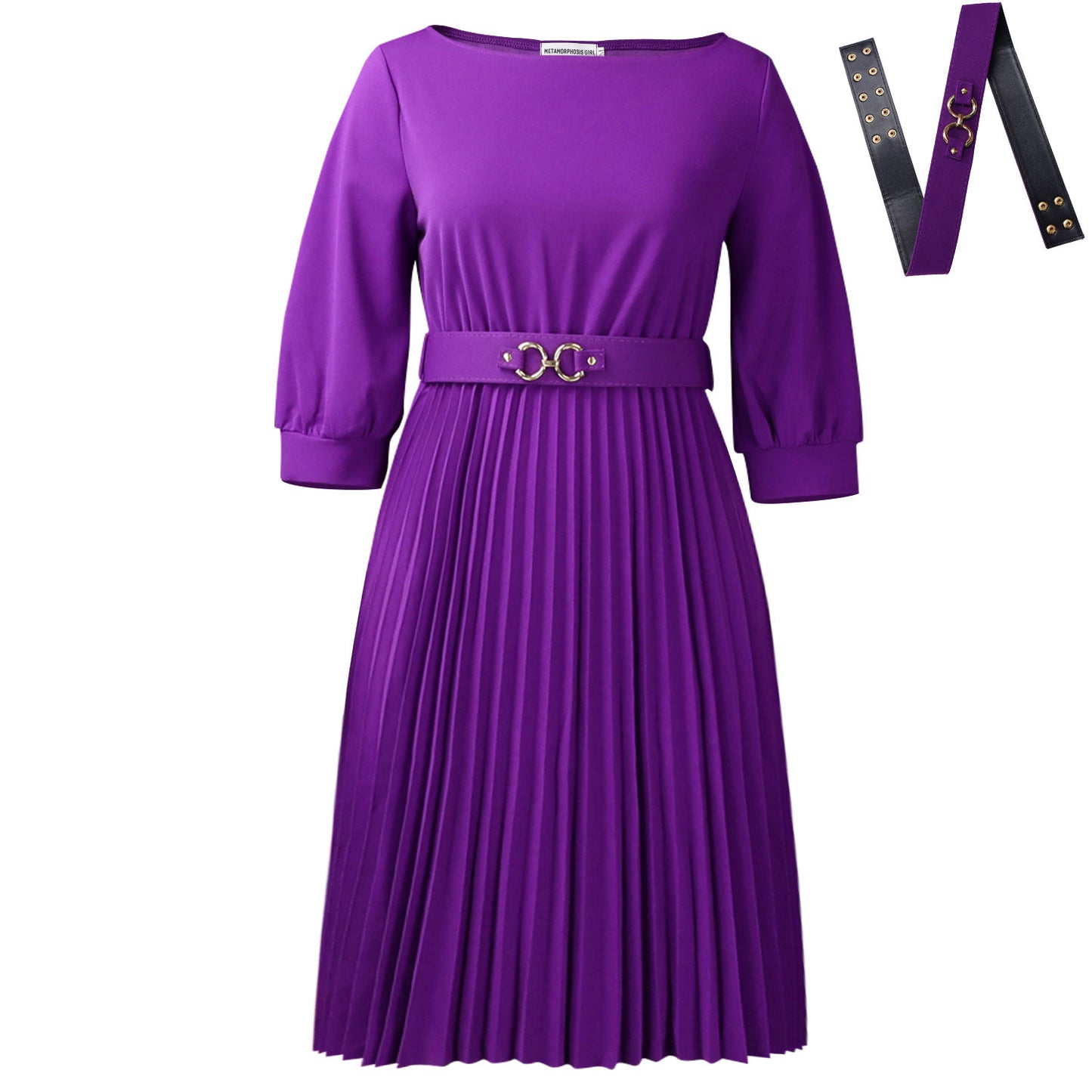 Women's Graceful Fashionable Elegant Round Neck Sleeves Pleated Dress