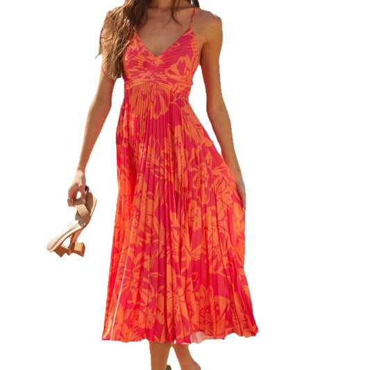 Women's Dress Printed Sleeveless Beach Pleated Fashion Dresses