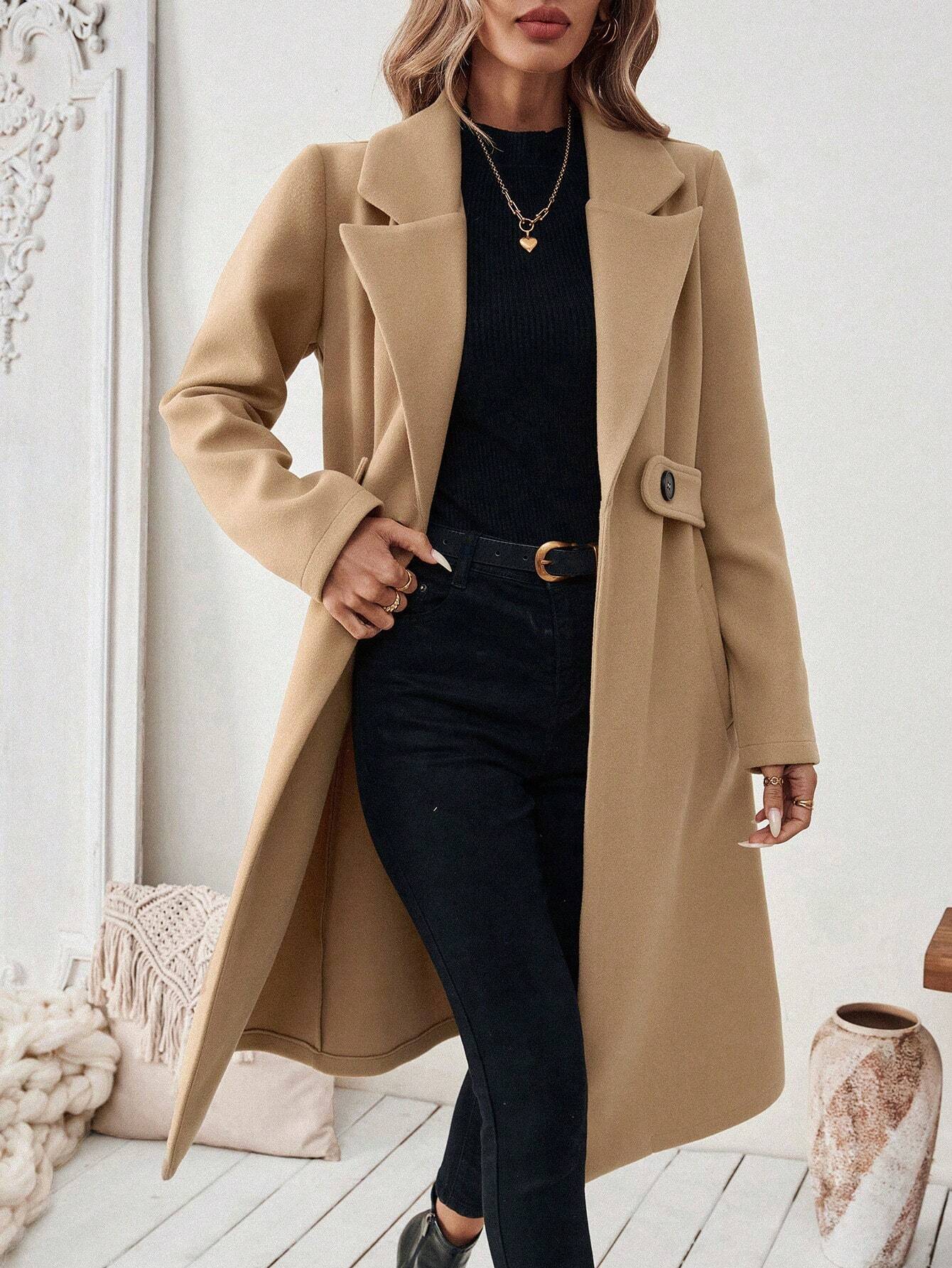 Women's Woolen Long Lapel Slim Fit Slimming Coats