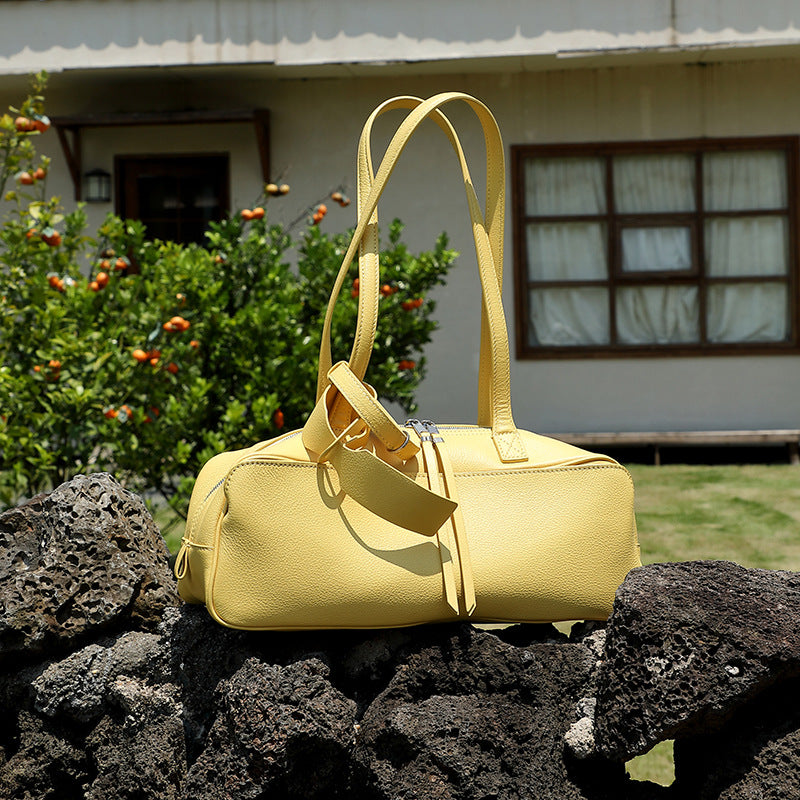 Women's Layer Cowhide Bowling Underarm Toast Pillow Tote Bags