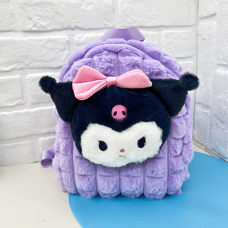 Plush Cartoon Plaid Cute Doll Clow Middle School Students' Schoolbags