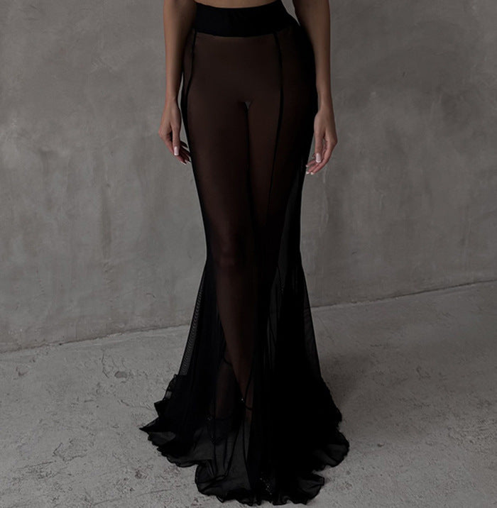 Long Sleeve Satin Loose Stretch Yarn Mesh Suits