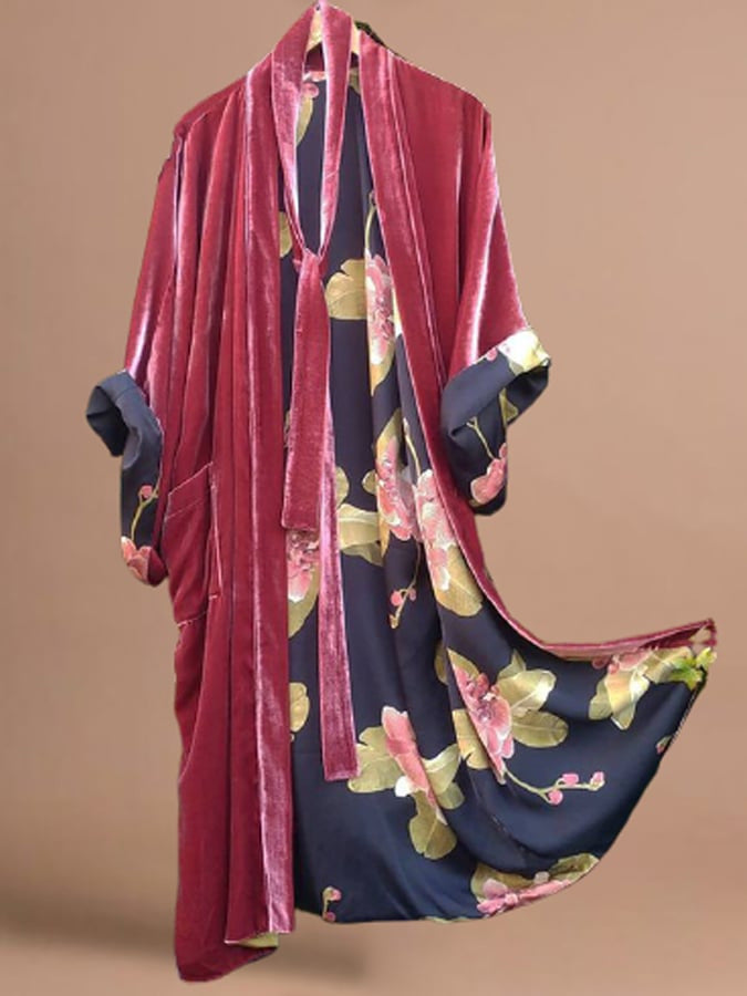 Veet Belt Satin Digital Flower Dress Dresses