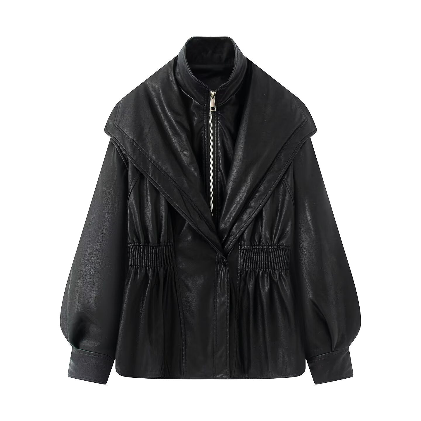 Women's Faux Leather Collar Design Two-piece Jackets