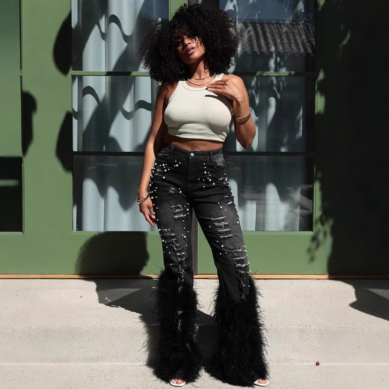 Women's Fashion Casual Beaded Long Beard For Jeans