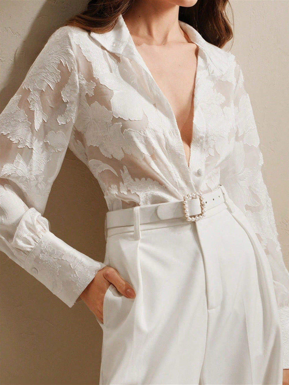 Women's Casual Style Exquisite Jacquard Turtleneck Shirt Blouses