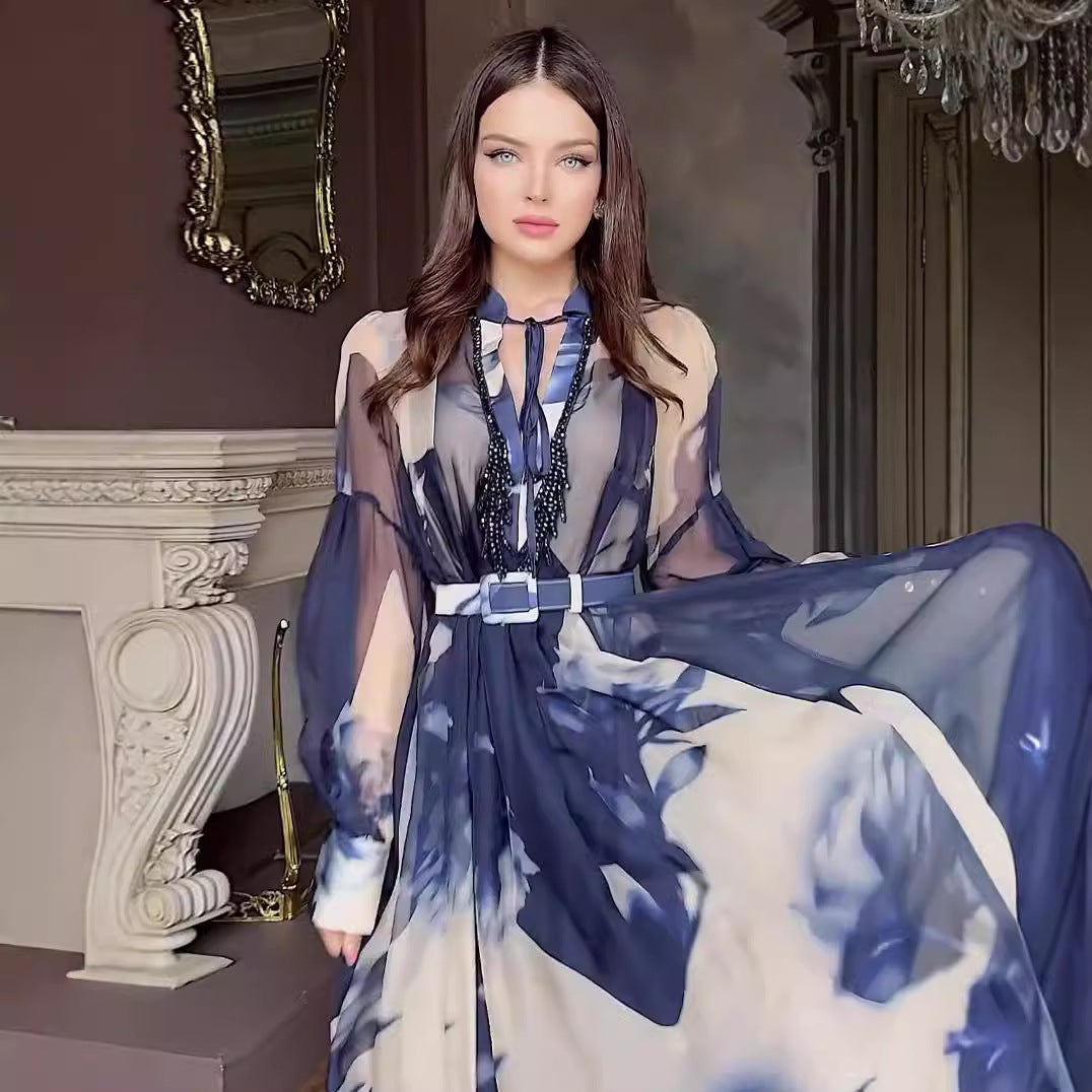 Women's Summer Printed Long Sleeve Fashionable Elegant Dresses