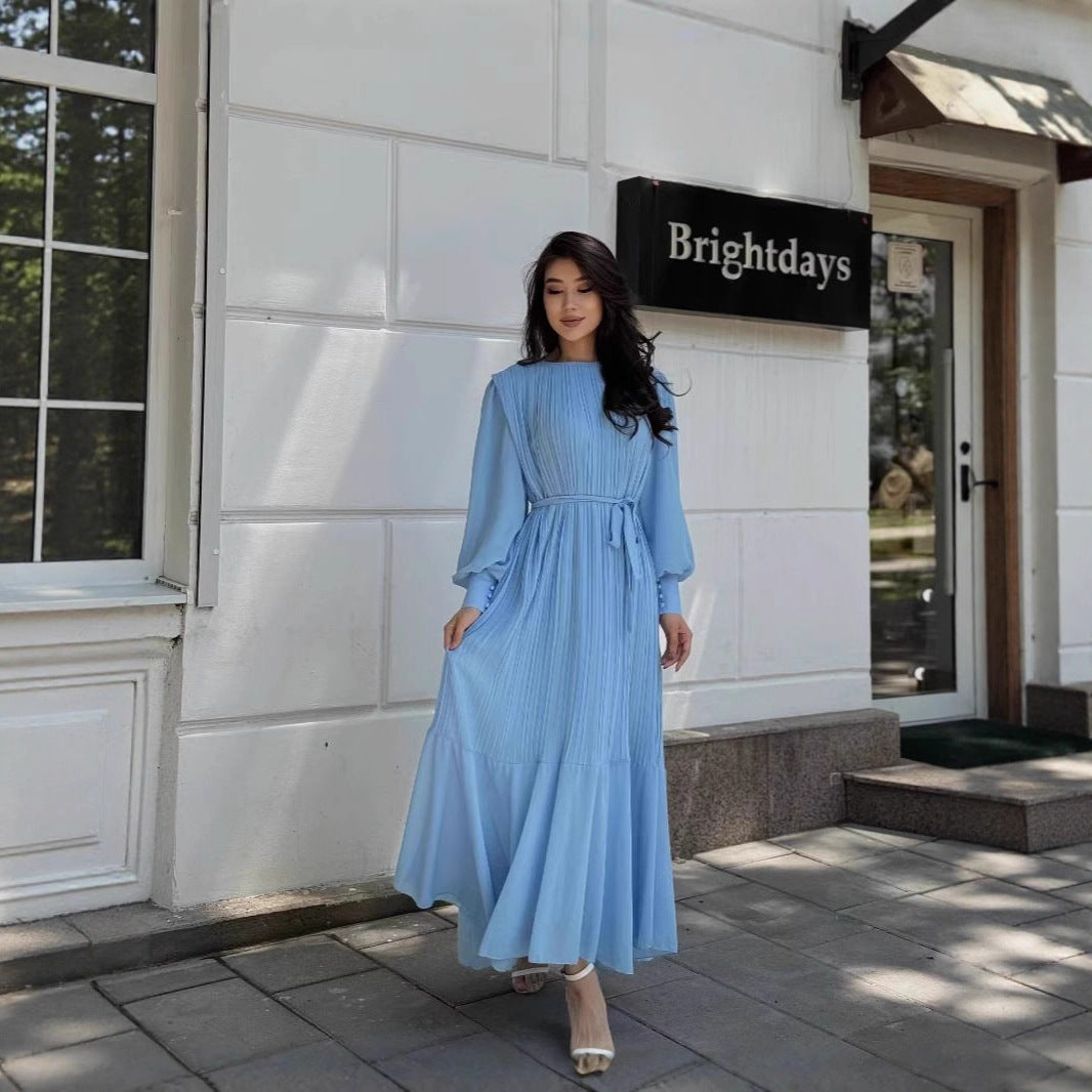 French Style Temperament Pleated Big Swing Dresses