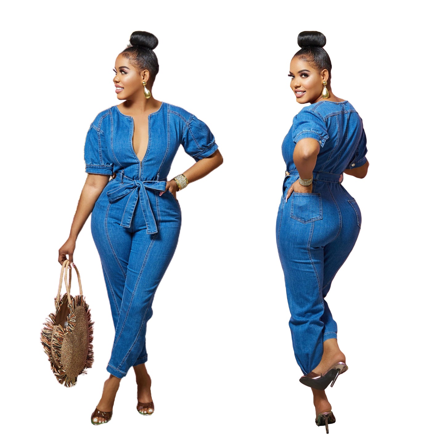 Women's Fashion Wear Loose Denim Short-sleeved Jeans