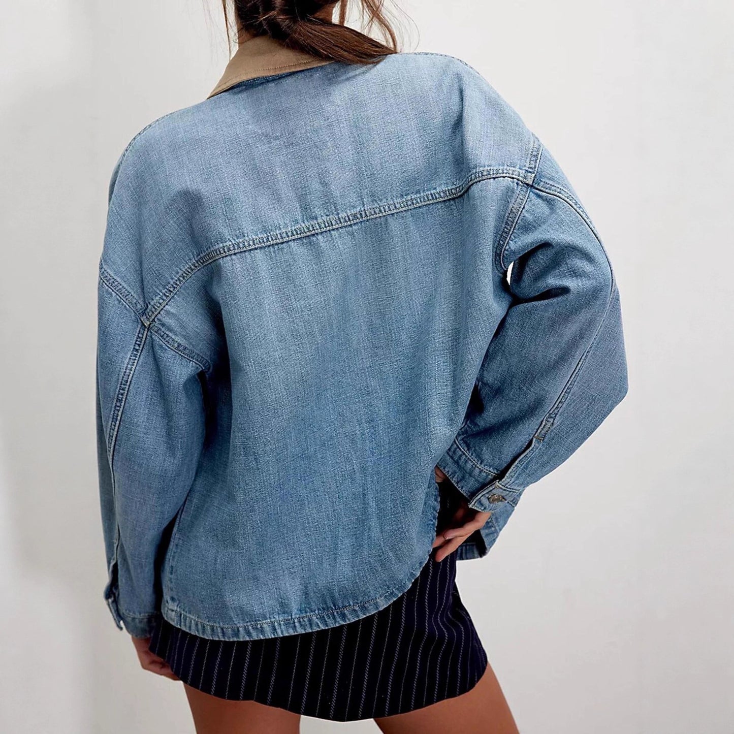 Women's Cowboy Loose Contrast Color Denim For Coats