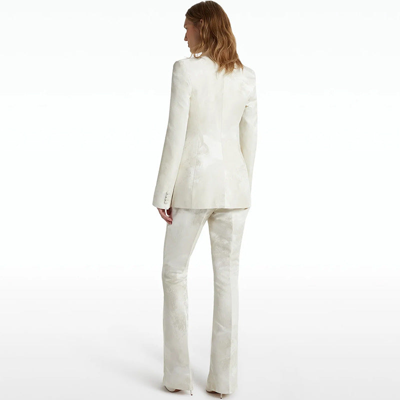 Elegant Jacquard Double Breasted Long-sleeved Two-piece Fashion Casual Suit