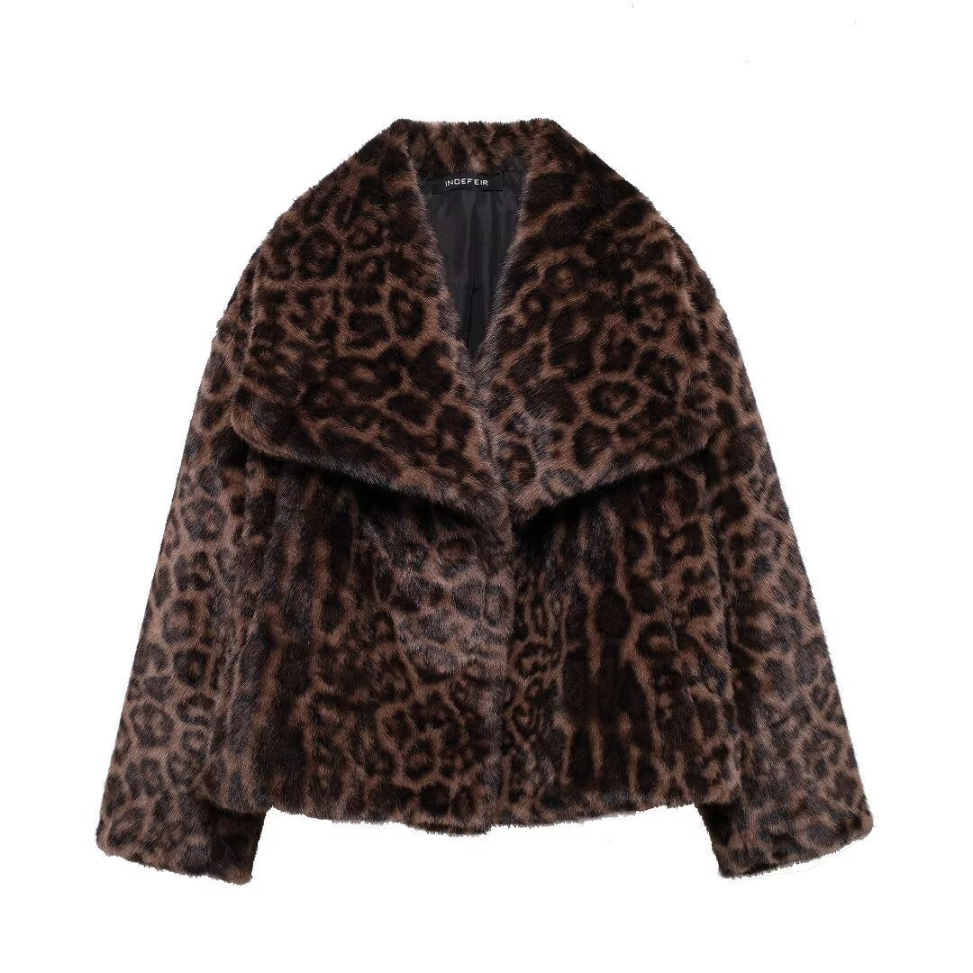 Women's Fashion Faux Leopard Fur Effect Jackets
