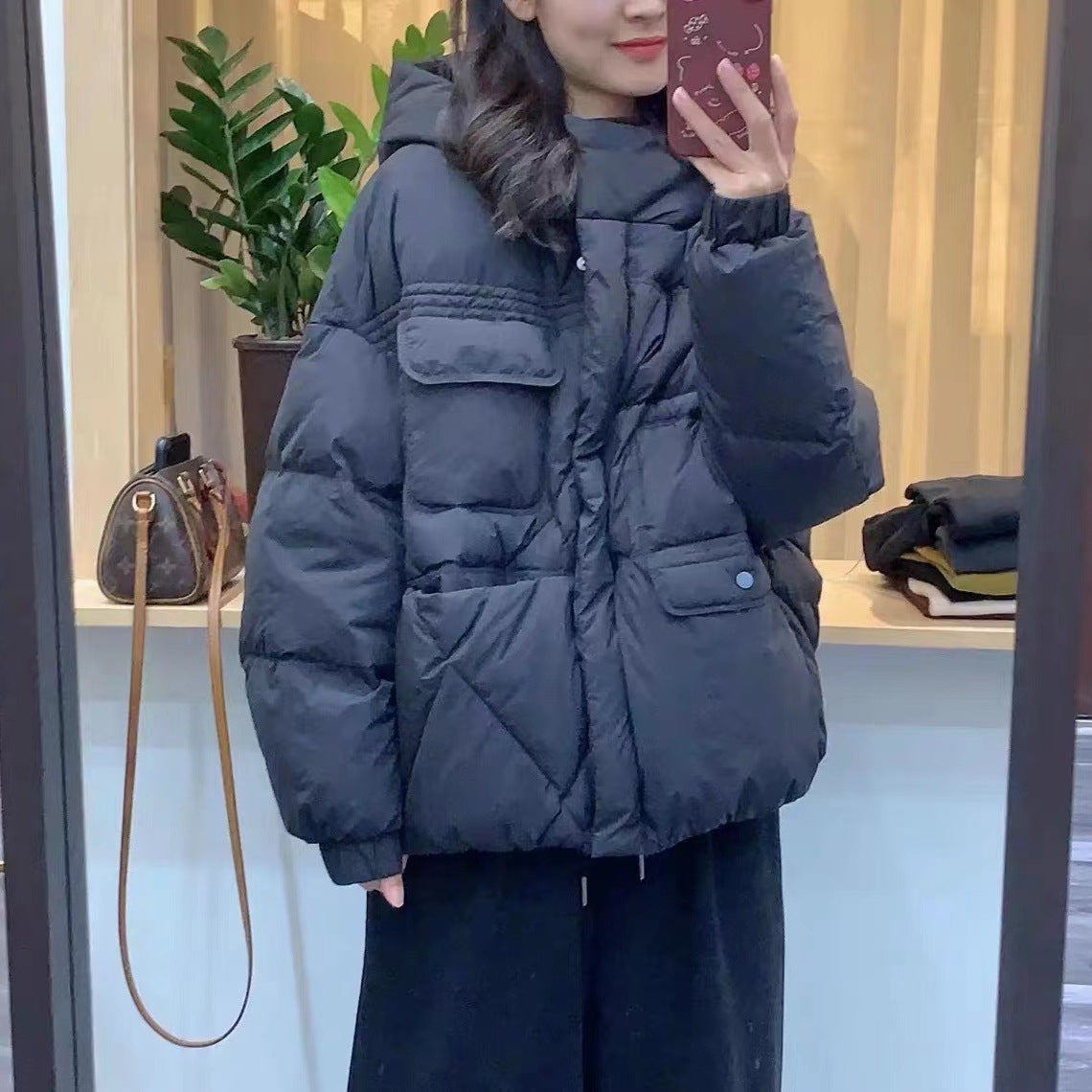 Women's Duck Down Loose Slimming Warm Hooded Korean Jackets