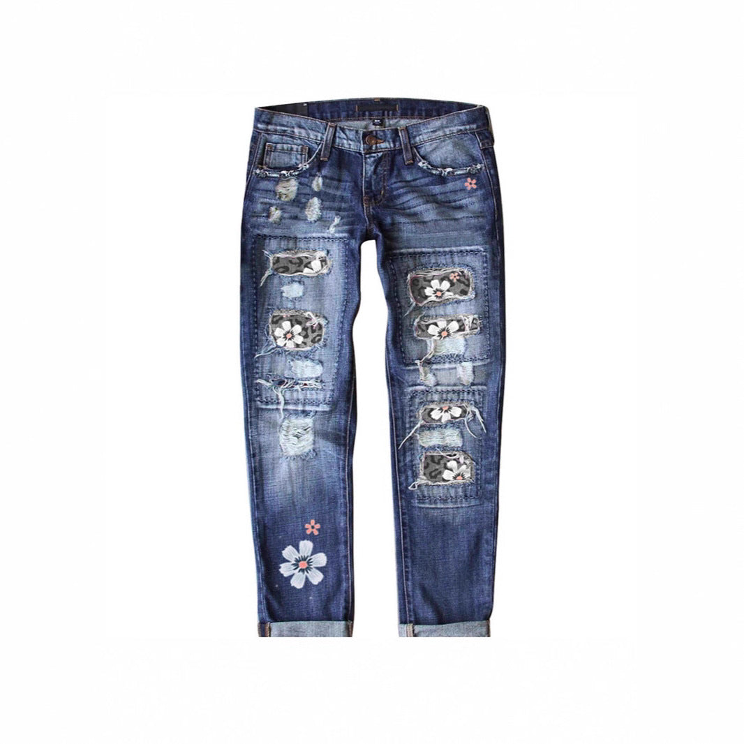 Women's Fashionable Printed Denim Trousers For Women's Jeans