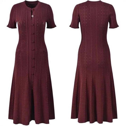 Knitted Round Neck Sleeve Long Dress Dresses