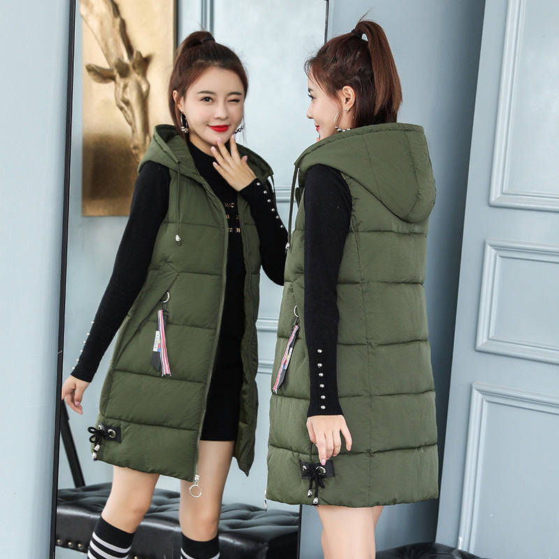 Women's Mid-length Korean Style Fashion Hooded Slim Vests
