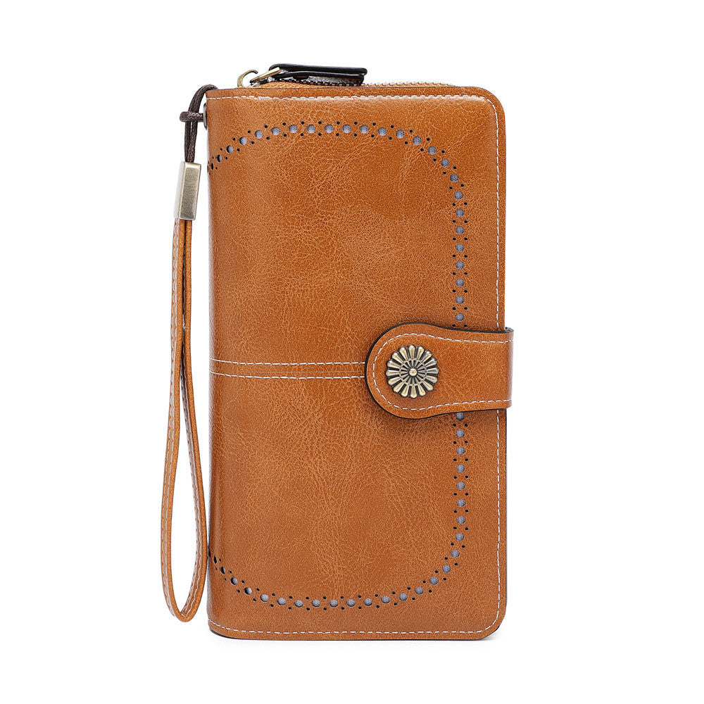 Women's Capacity Mobile Long Zipper Oil Wax Ladies Wallets