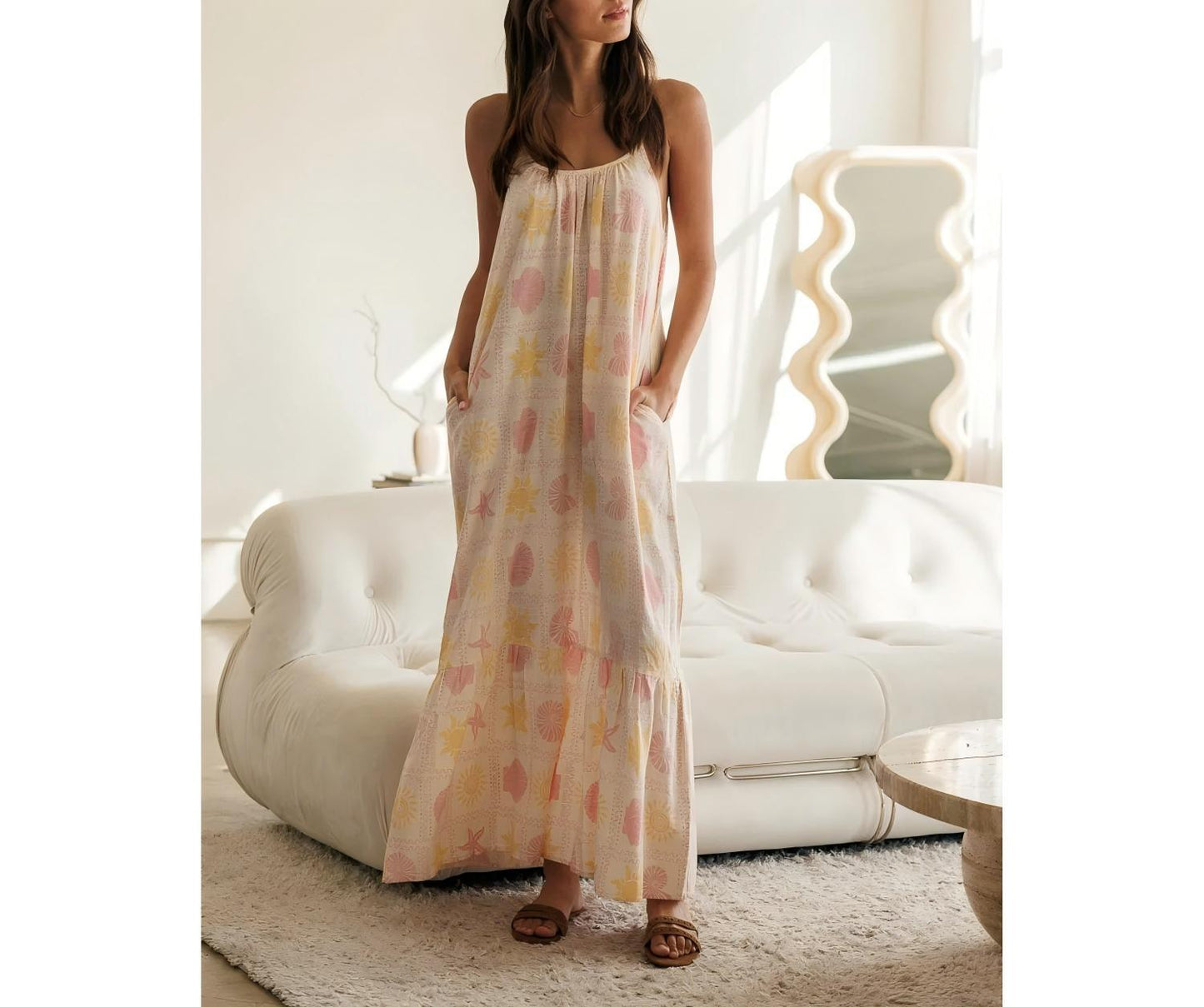 Women's Fashionable Elegant Casual Strap Pocket Printed Dress