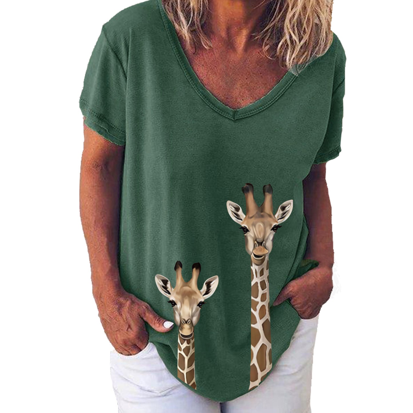 Women's Summer Creative Printing Collar Elegant Sleeve Women's T-shirt