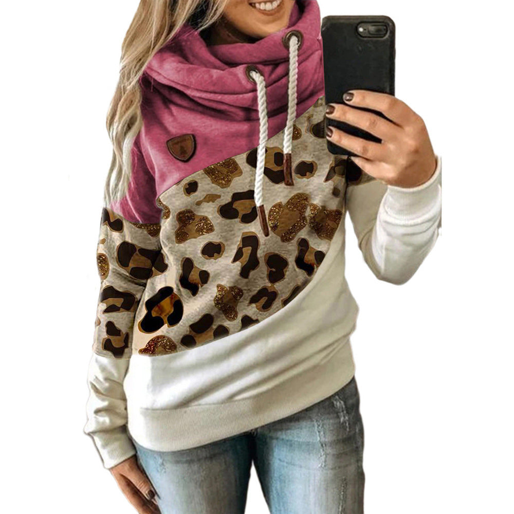 Women's Printed Stitching Hooded Fleece Loose Women's Sweater, Sweater