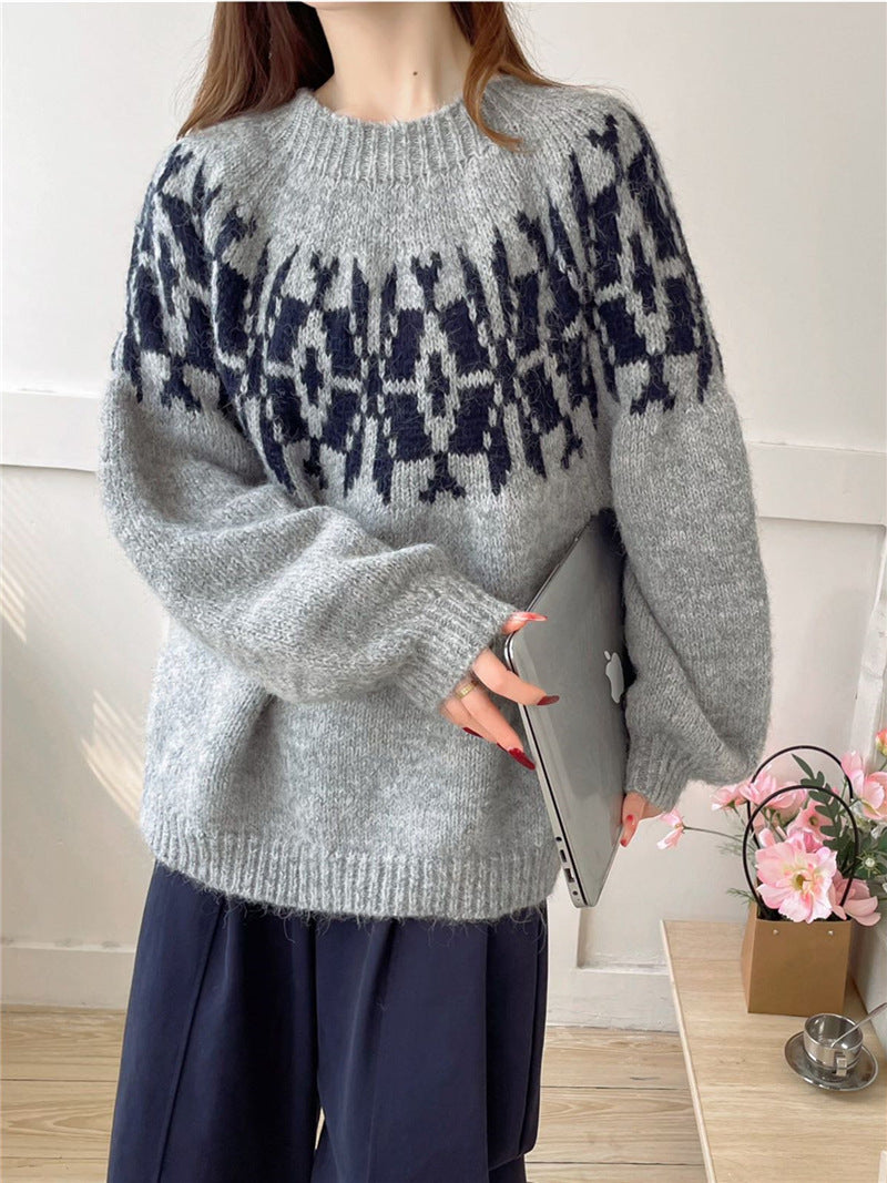 Women's Bodies Crew Neck Pullover Fashionable Loose Knitwear