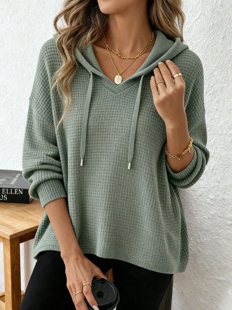 Women's Fashion Waffle Pullover Solid Color Hoodie Tops