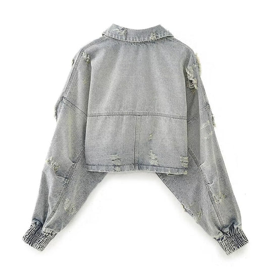 Women's Homemade Perforated Hole Decoration Denim Coats