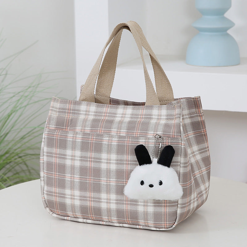 Women's Trendy Plaid Portable Large Capacity Lunch Handbags