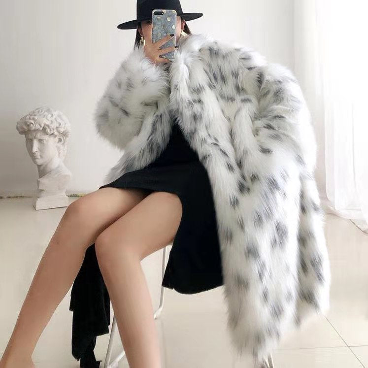 Women's Fur Leopard Long Light Lapel Fox Coats