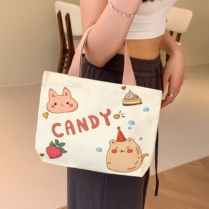Women's Cute Cartoon Canvas Tutorial Lunch Size Handbags