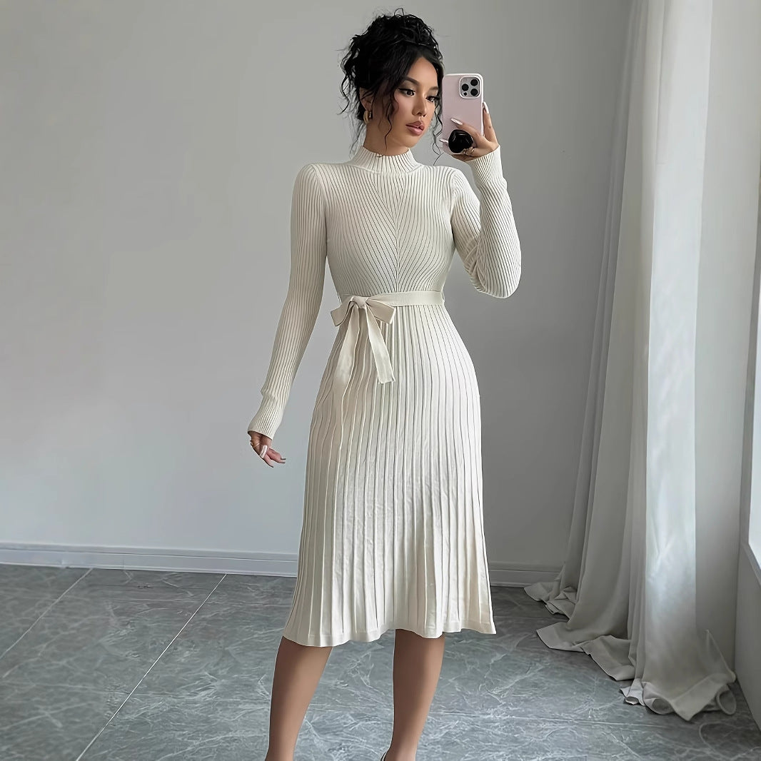 Stylish Knitted Dress Tied Slim Fit Knitwear