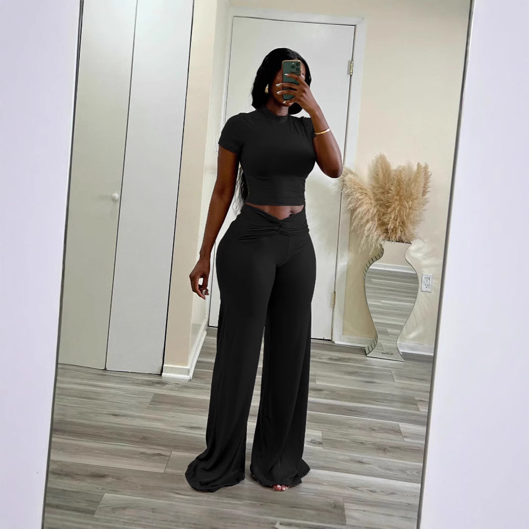 High Waist Slimming Wide Leg Solid Color Suits