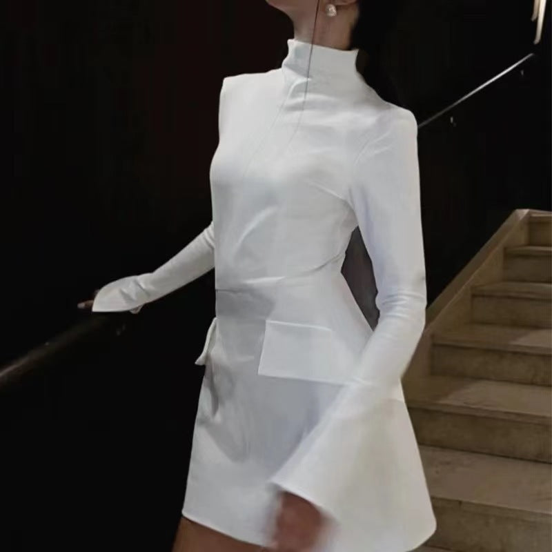 Women's Fashion Sexy Hot Hip Elegant Long Sleeve Solid Color Dress