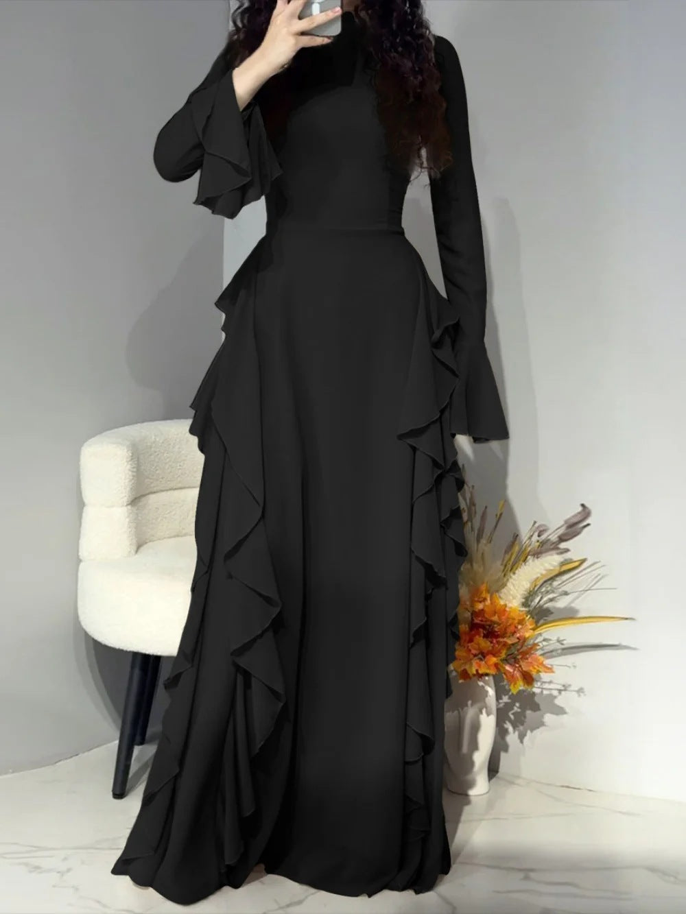 Women's Elegant Casual High Waist Pure Color Bell Dresses