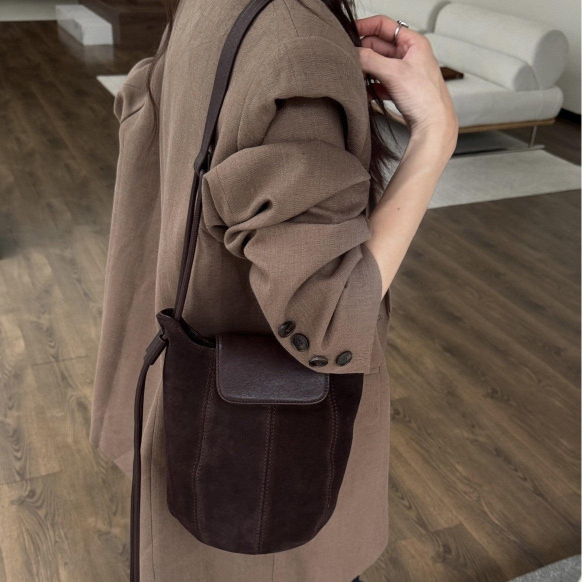 Women's Frosted Leather Cross Body Niche Bucket Bags