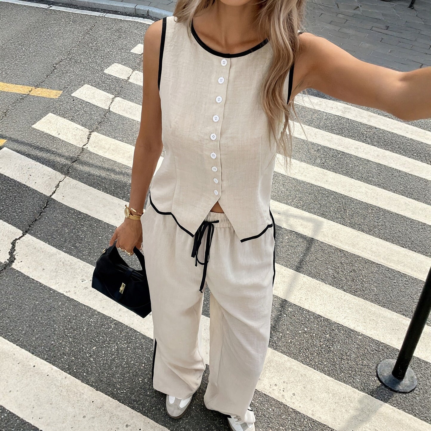 Women's Sleeveless Two-piece Loose Temperament Wear Pants