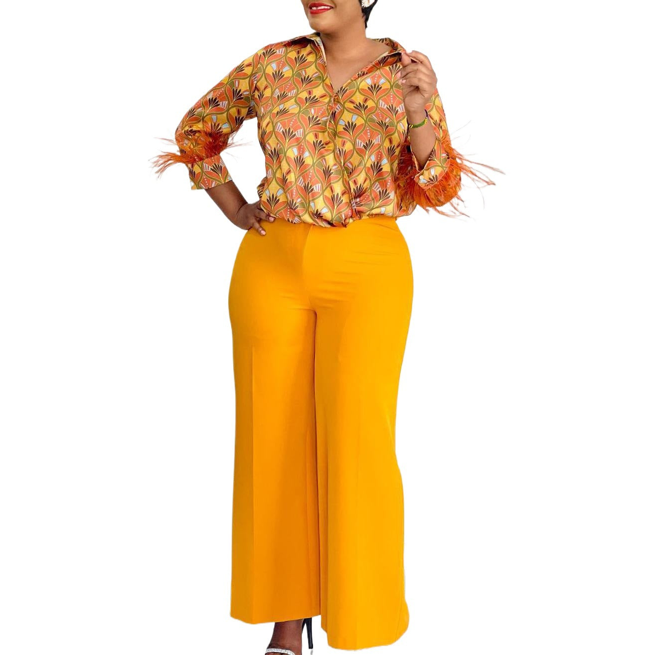 Women's Printed Shirt Wide Leg Two-piece African Suits