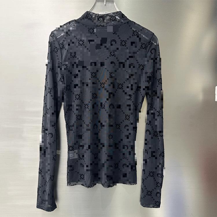 Women's Transparent Sexy Flocking Thin Half Turtleneck Blouses