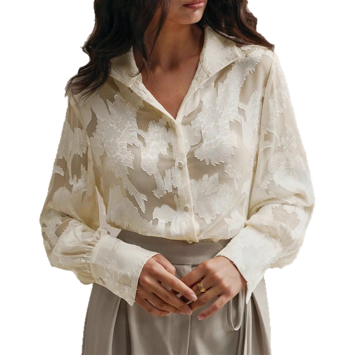Women's Casual Style Exquisite Jacquard Turtleneck Shirt Blouses