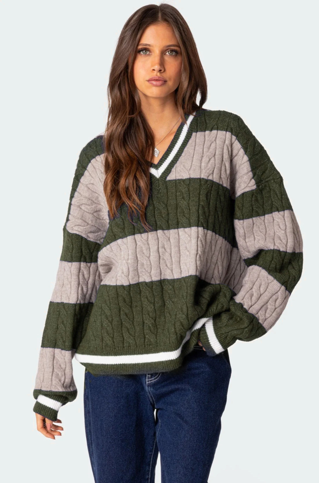 Women's Striped Contrast Color Loose Long Sleeve Sweaters